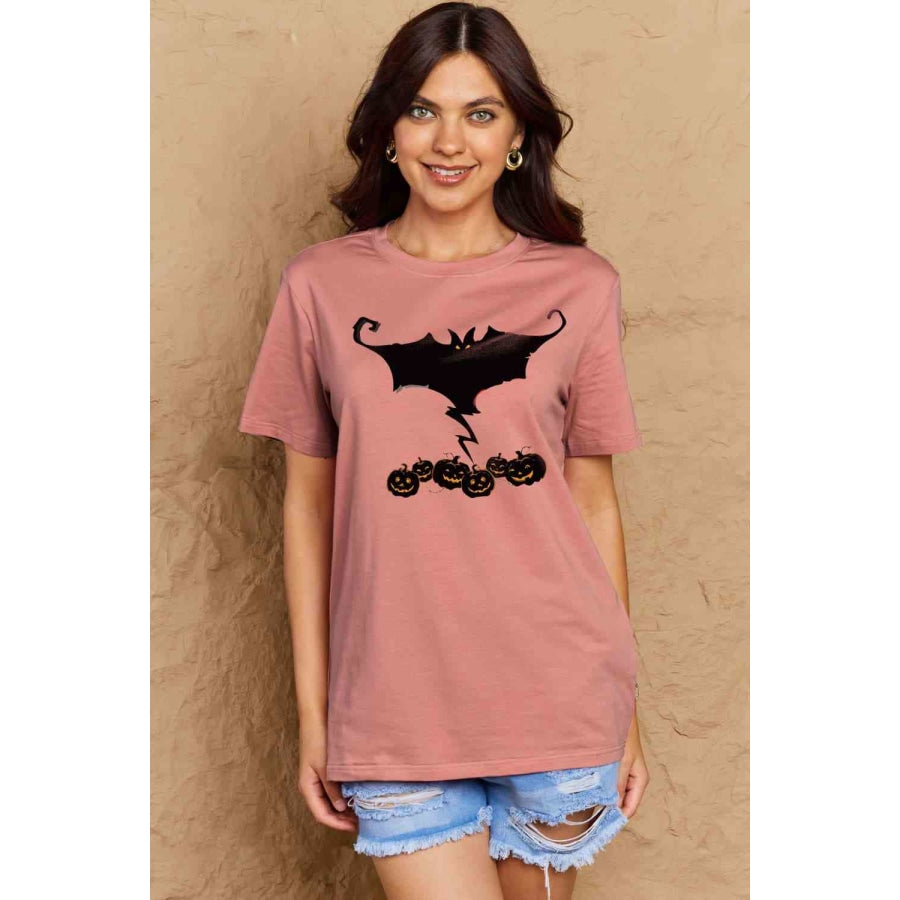 Simply Love Full Size Bat &amp; Pumpkin Graphic Cotton T-Shirt