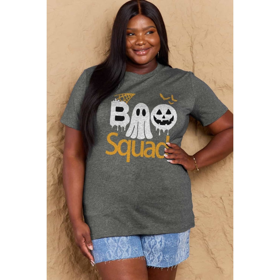 Simply Love Full Size BOO SQUAD Graphic Cotton T-Shirt Charcoal / S