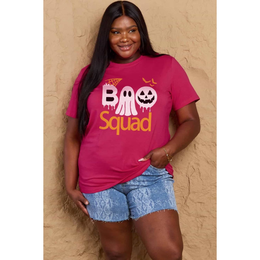 Simply Love Full Size BOO SQUAD Graphic Cotton T-Shirt Deep Rose / S