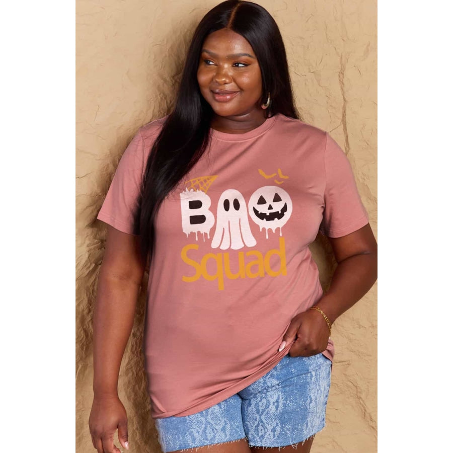 Simply Love Full Size BOO SQUAD Graphic Cotton T-Shirt Dusty Pink / S