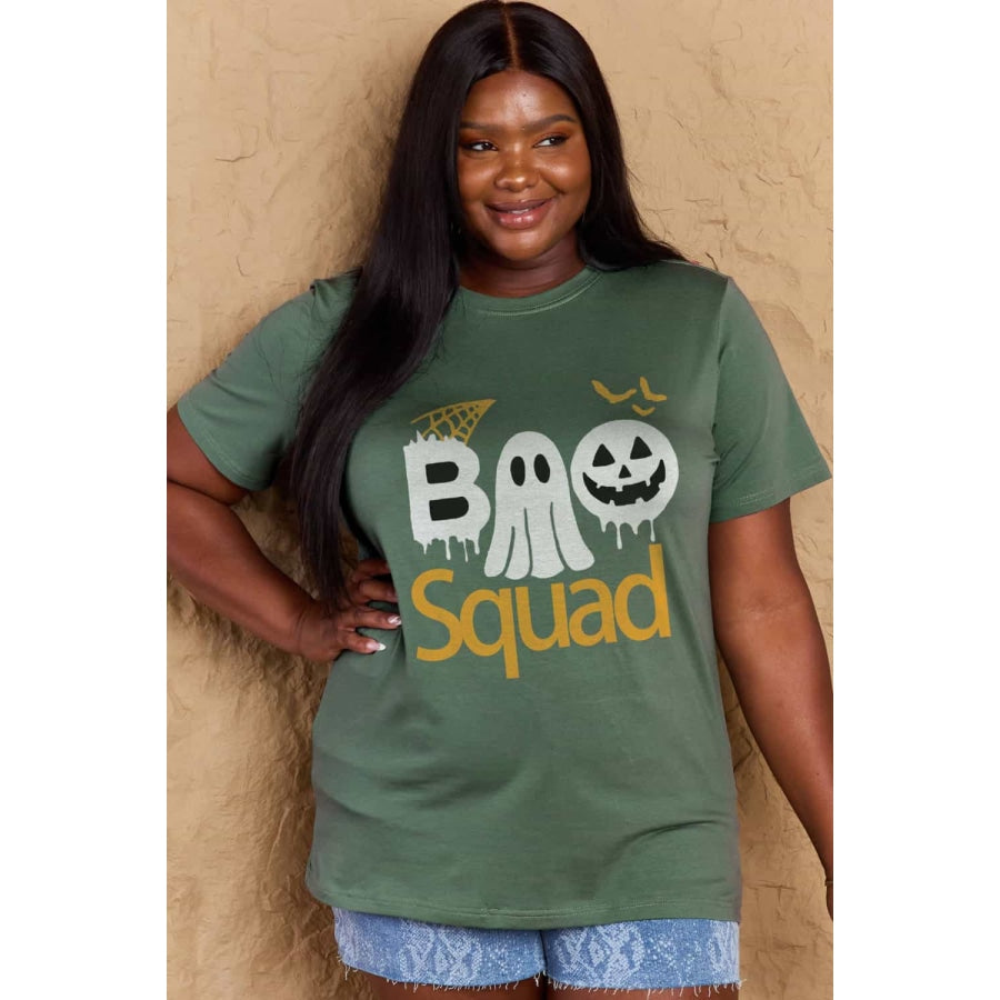 Simply Love Full Size BOO SQUAD Graphic Cotton T-Shirt Green / S