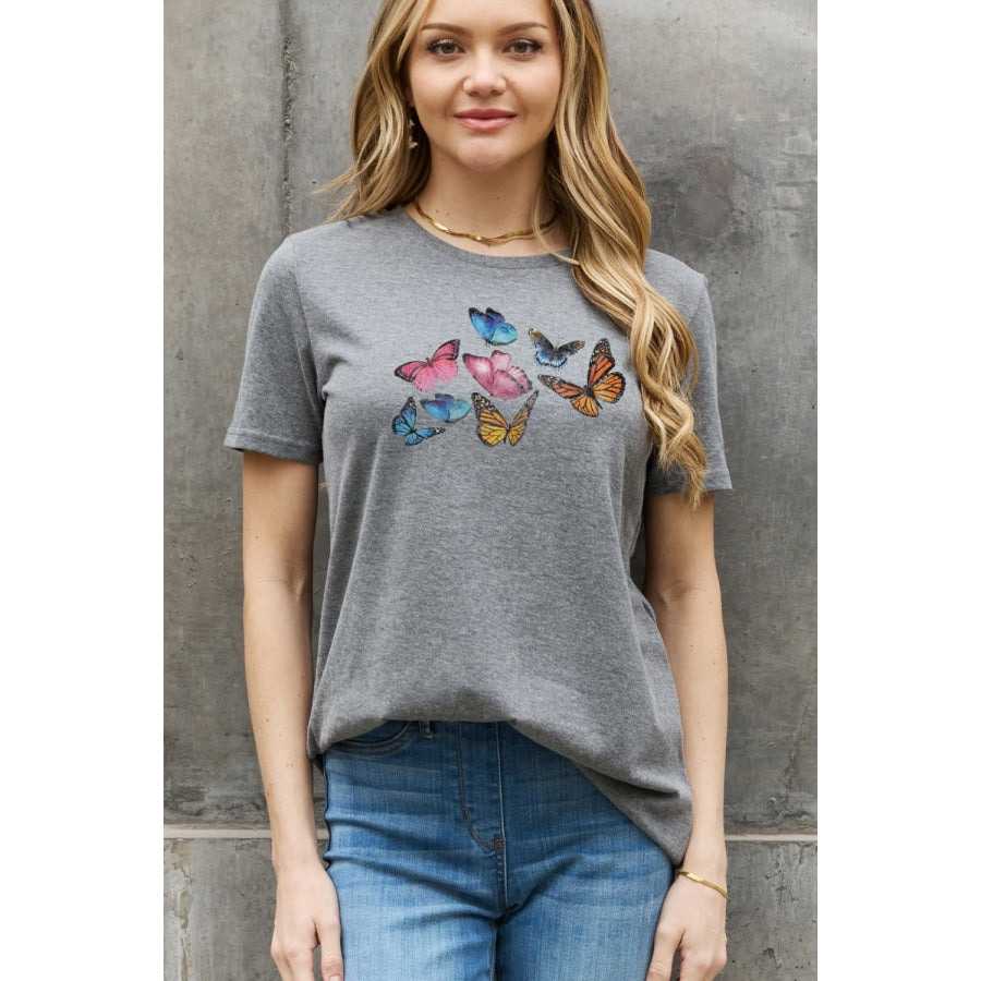 Simply Love Full Size Butterfly Graphic Cotton Tee Charcoal / S