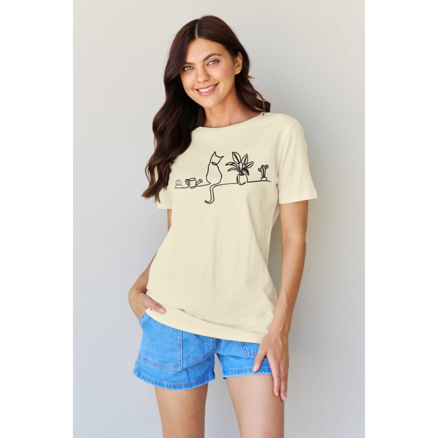 Simply Love Full Size Cat Graphic Cotton Tee Ivory / S