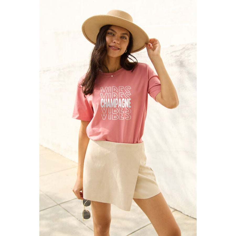 Simply Love Full Size CHAMPAGNE VIBES Round Neck T-Shirt Dusty Pink / S Clothing