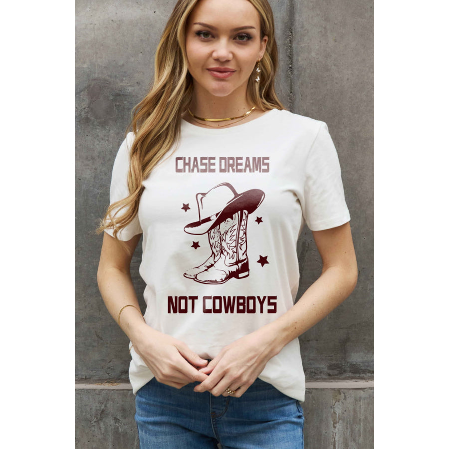 Simply Love Simply Love Full Size CHASE DREAMS NOT COWBOYS Graphic Cotton Tee Apparel and Accessories