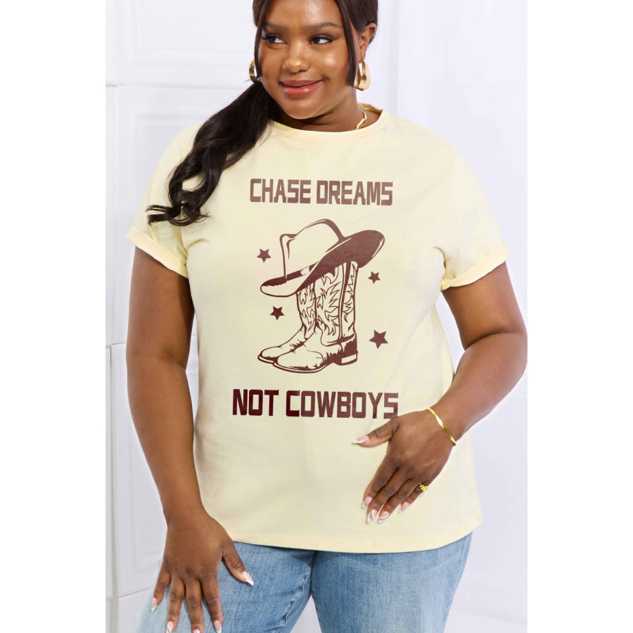 Simply Love Simply Love Full Size CHASE DREAMS NOT COWBOYS Graphic Cotton Tee Apparel and Accessories