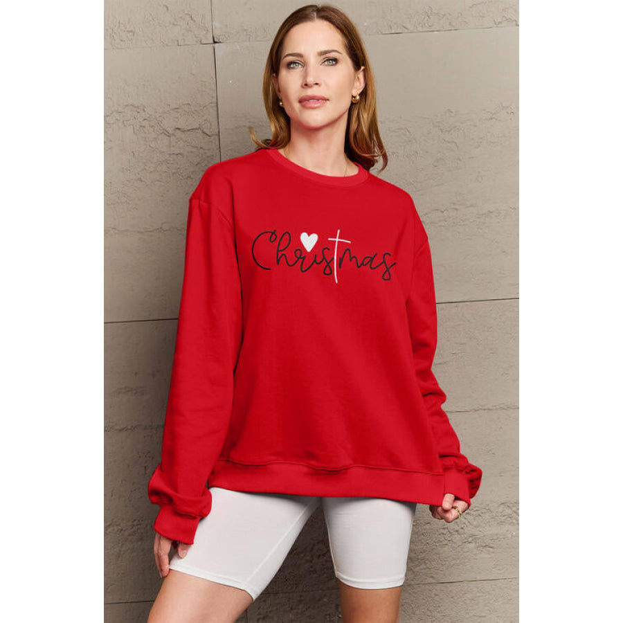 Simply Love Full Size CHRISTMAS Long Sleeve Sweatshirt Scarlet / S Clothing