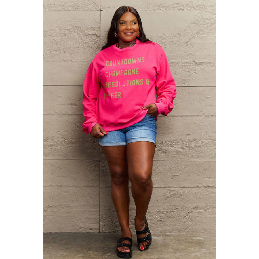 Simply Love Full Size COUNTDOWNS CHAMPAGNE RESOLUTIONS &amp; CHEER Round Neck Sweatshirt Apparel and Accessories