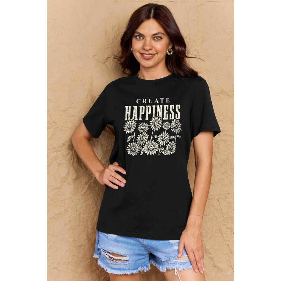 Simply Love Full Size CREATE HAPPINESS Graphic Cotton T-Shirt Black / S