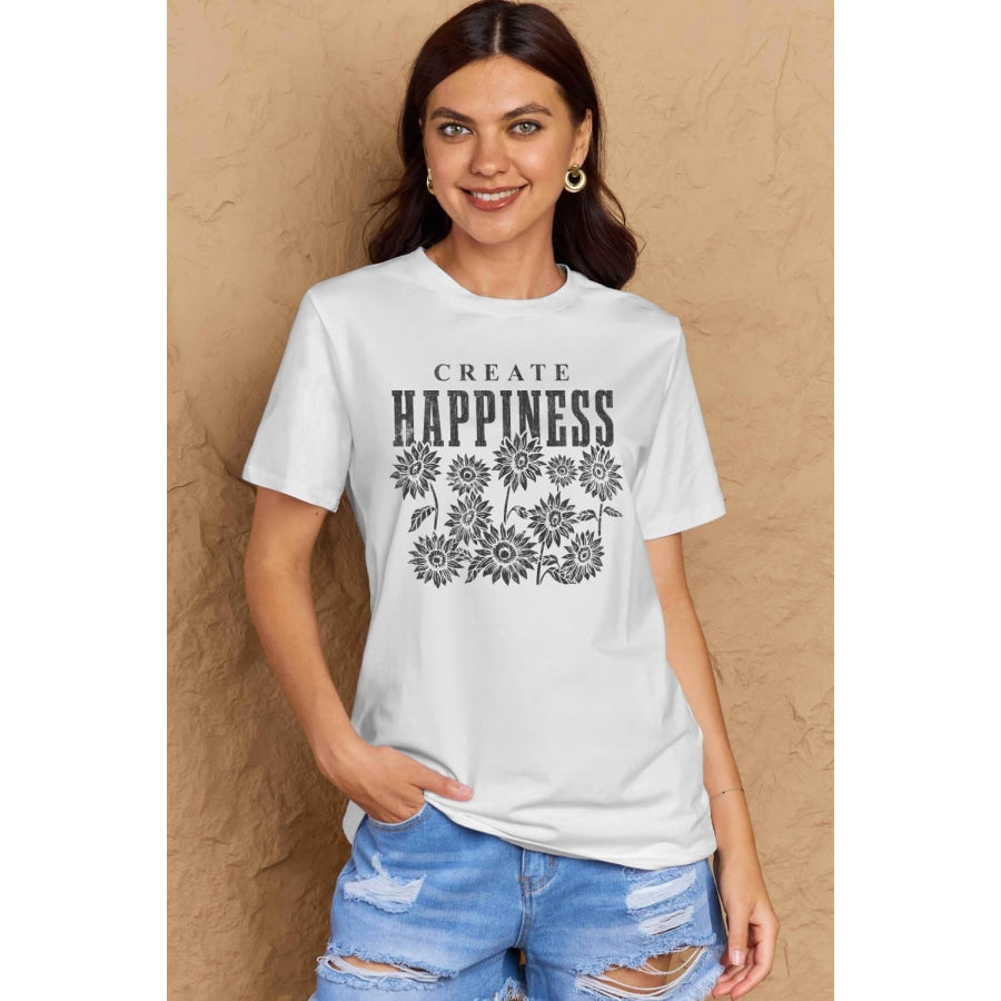 Simply Love Full Size CREATE HAPPINESS Graphic Cotton T-Shirt Bleach / S