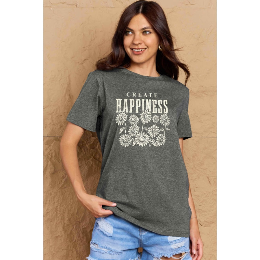 Simply Love Full Size CREATE HAPPINESS Graphic Cotton T-Shirt Charcoal / S