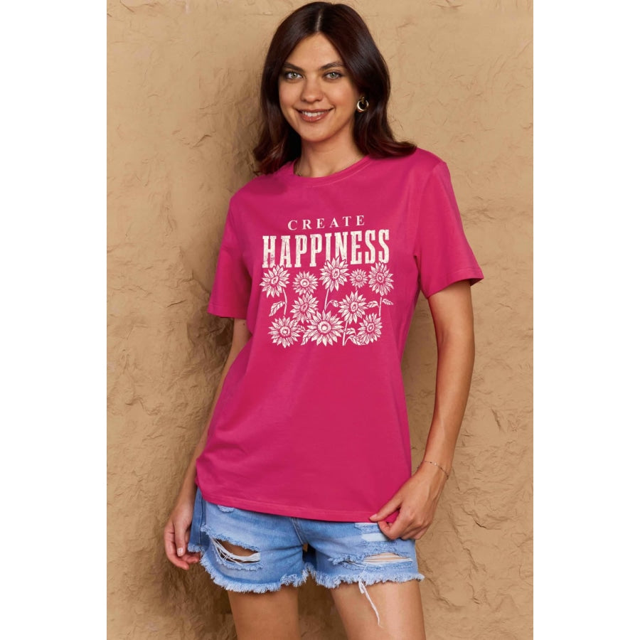 Simply Love Full Size CREATE HAPPINESS Graphic Cotton T-Shirt Deep Rose / S