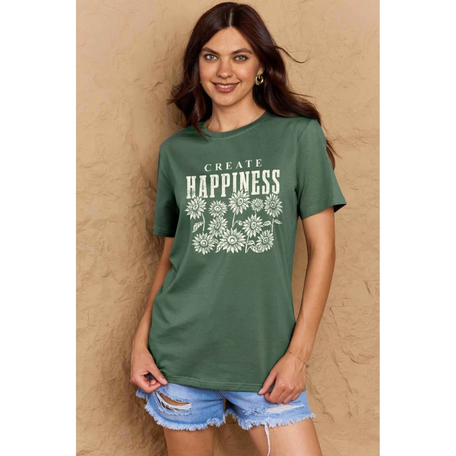 Simply Love Full Size CREATE HAPPINESS Graphic Cotton T-Shirt Green / S