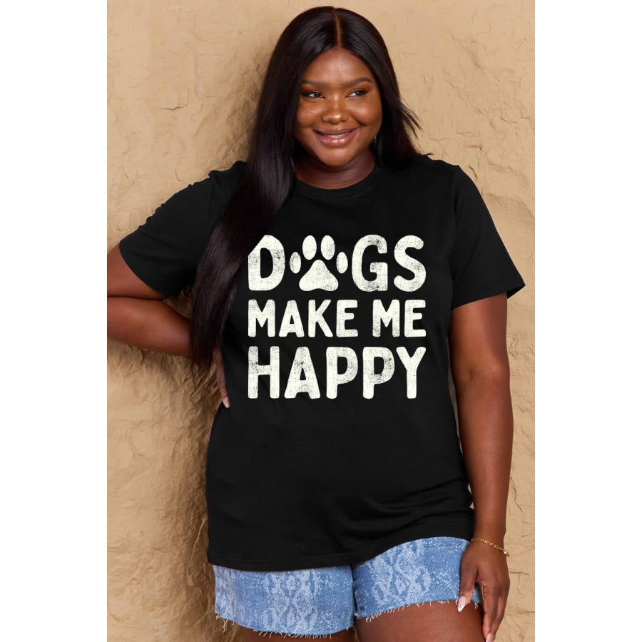 Simply Love Full Size DOGS MAKE ME HAPPY Graphic Cotton T-Shirt Black / S