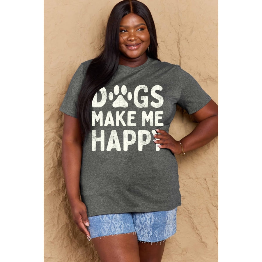 Simply Love Full Size DOGS MAKE ME HAPPY Graphic Cotton T-Shirt Charcoal / S