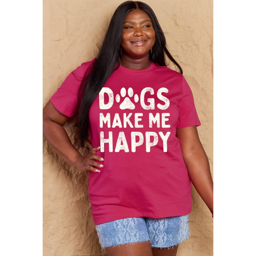 Simply Love Full Size DOGS MAKE ME HAPPY Graphic Cotton T-Shirt Deep Rose / S