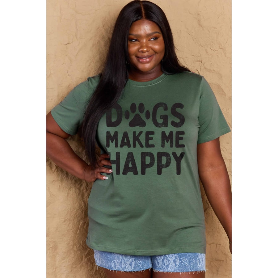 Simply Love Full Size DOGS MAKE ME HAPPY Graphic Cotton T-Shirt Green / S
