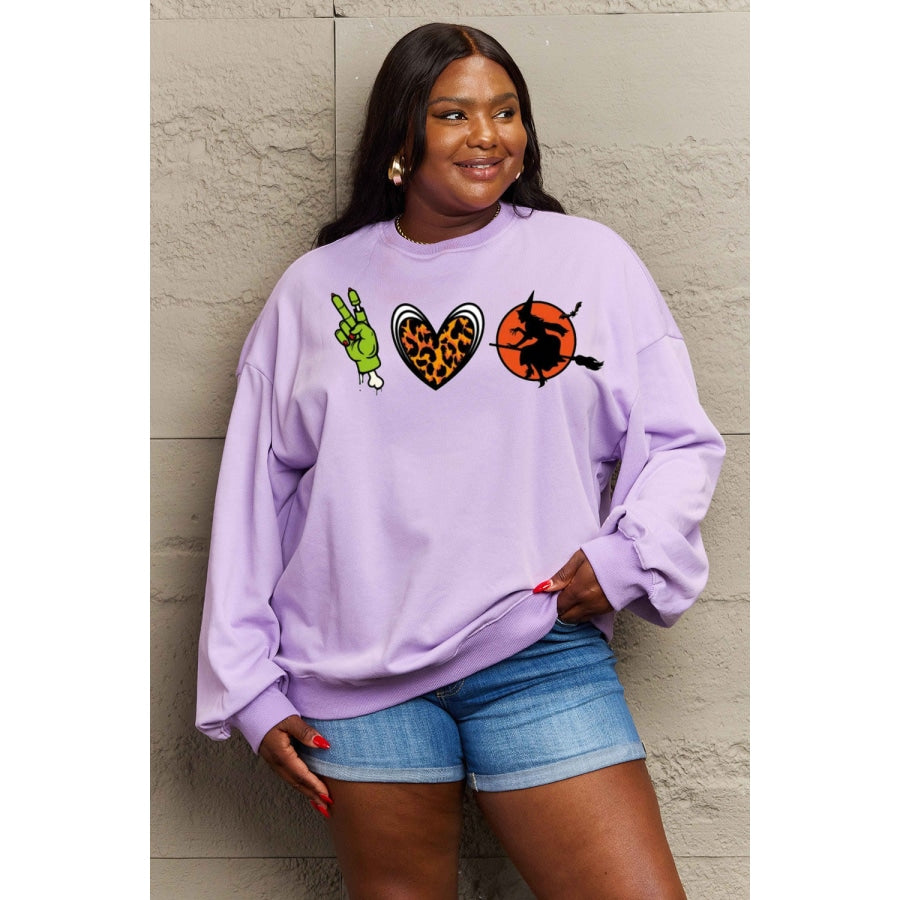 Simply Love Full Size Drop Shoulder Graphic Sweatshirt Lavender / S