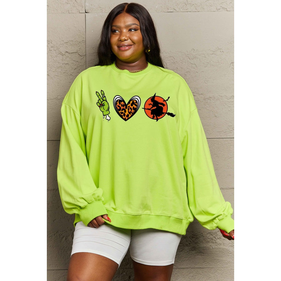 Simply Love Full Size Drop Shoulder Graphic Sweatshirt Mint Green / S