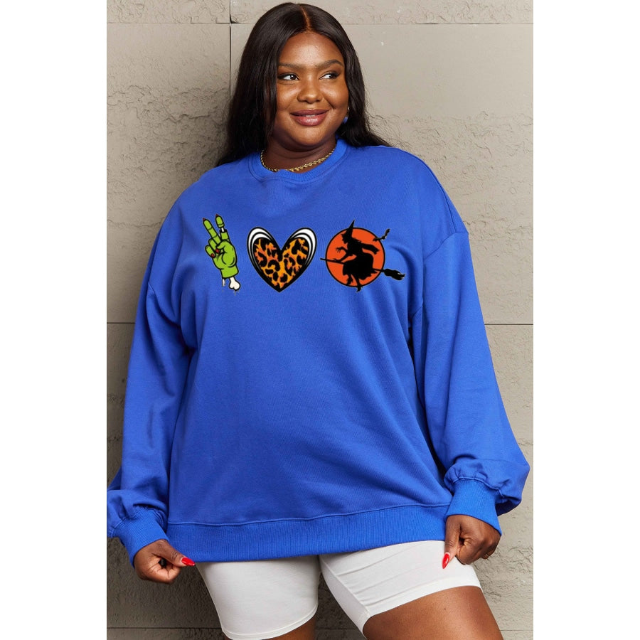 Simply Love Full Size Drop Shoulder Graphic Sweatshirt Royal Blue / S