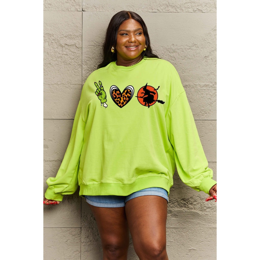 Simply Love Full Size Drop Shoulder Graphic Sweatshirt Mint Green / S