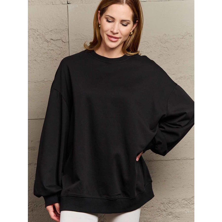 Simply Love Full Size Dropped Shoulder Sweatshirt Black / S