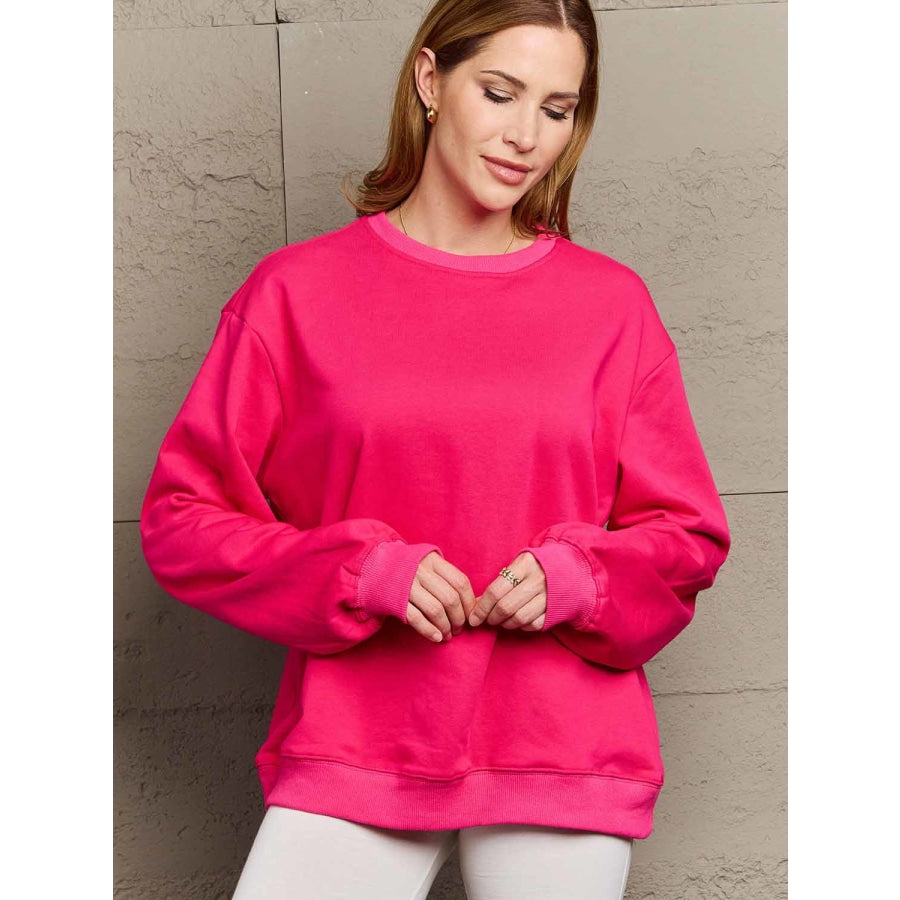 Simply Love Full Size Dropped Shoulder Sweatshirt Hot Pink / S