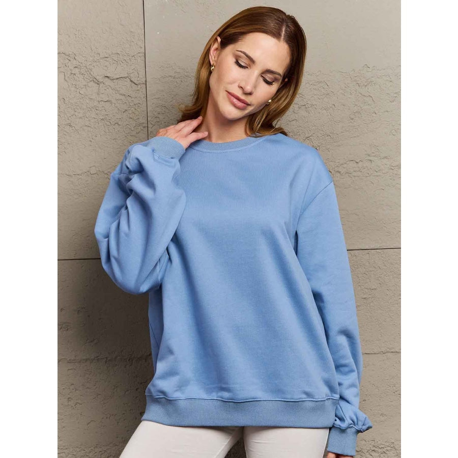 Simply Love Full Size Dropped Shoulder Sweatshirt Misty Blue / S