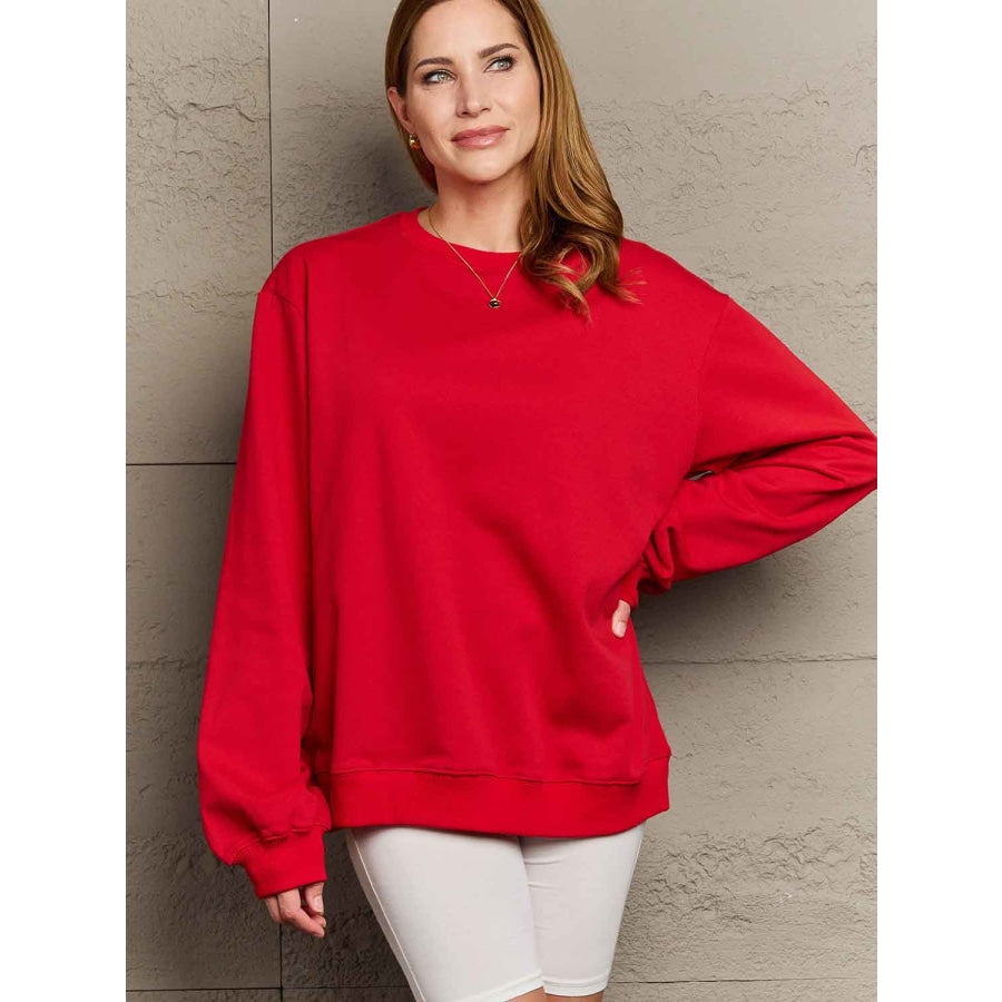 Simply Love Full Size Dropped Shoulder Sweatshirt Red / S