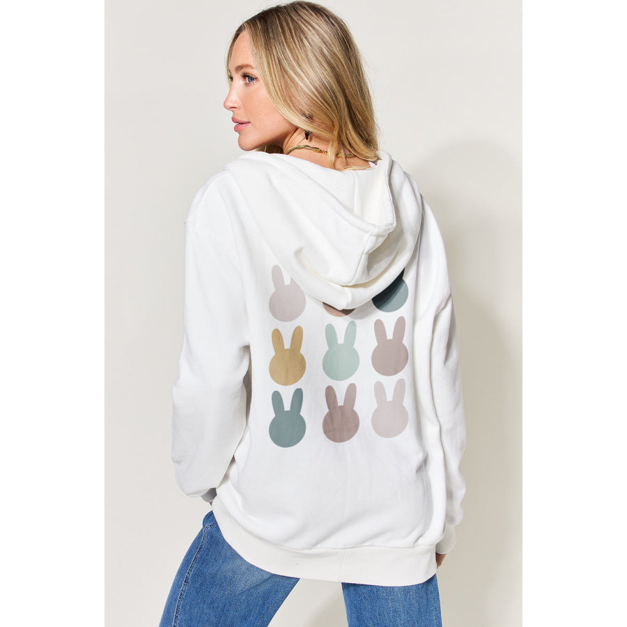 Simply Love Full Size Easter Bunny Graphic Zip - Up Hoodie with Pockets White / S Apparel and Accessories