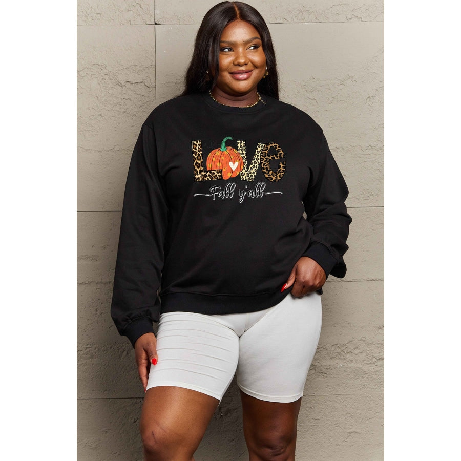 Simply Love Full Size LOVE FALL Y’ALL Graphic Sweatshirt Black / S