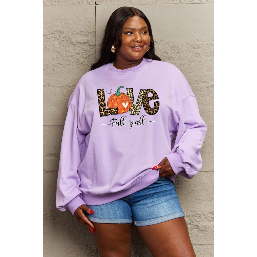 Simply Love Full Size LOVE FALL Y’ALL Graphic Sweatshirt Lavender / S