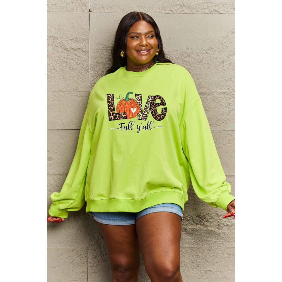 Simply Love Full Size LOVE FALL Y’ALL Graphic Sweatshirt Lemon / S