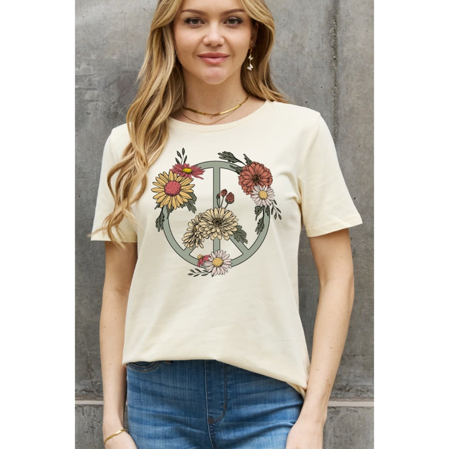 Simply Love Full Size Flower Graphic Cotton Tee Ivory / S