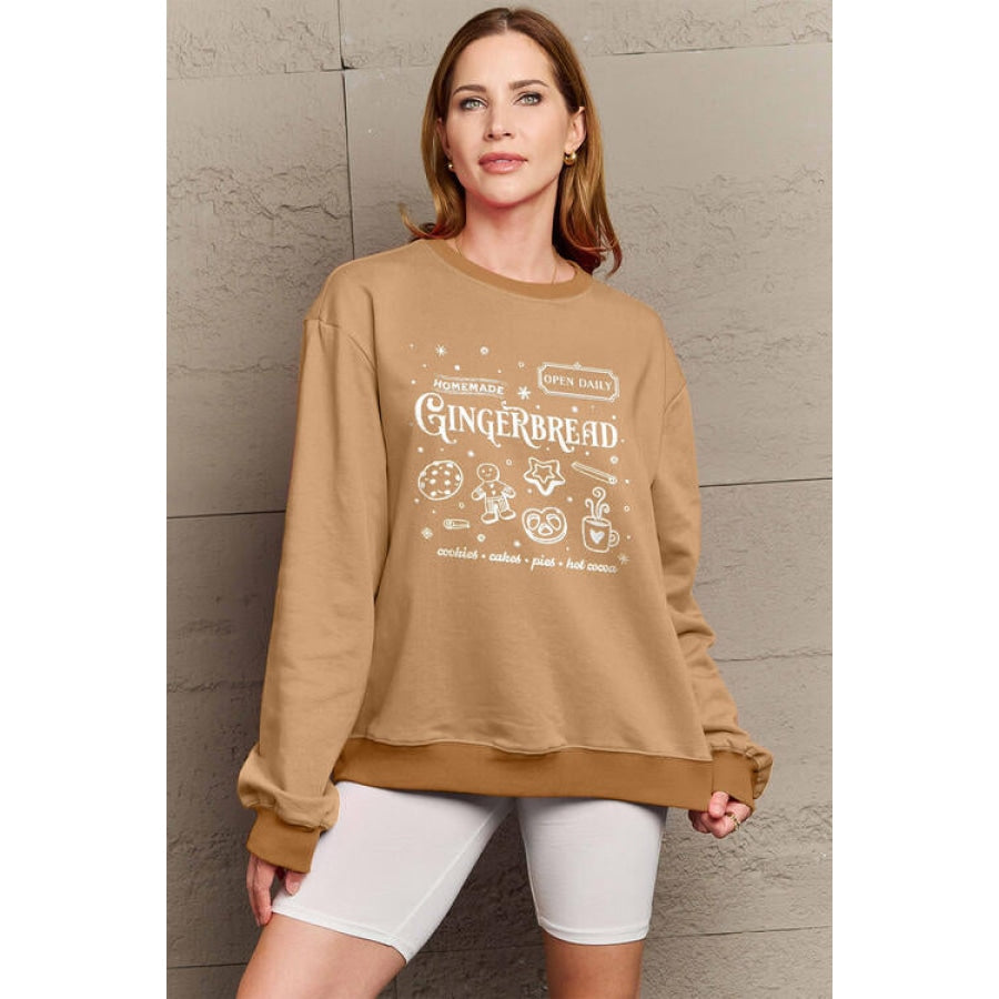 Simply Love Full Size GINGERBREAD Long Sleeve Sweatshirt Camel / S Clothing