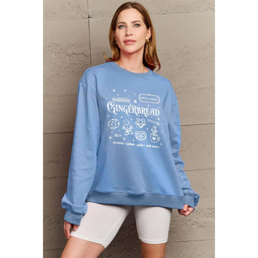 Simply Love Full Size GINGERBREAD Long Sleeve Sweatshirt Misty Blue / S Clothing