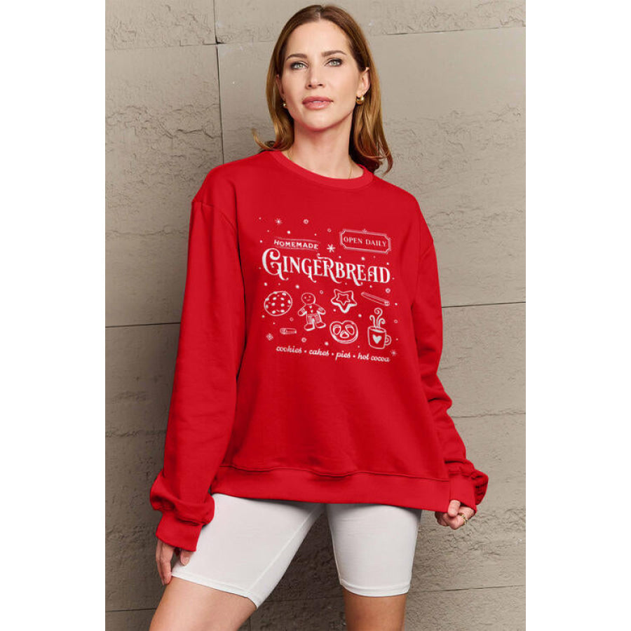 Simply Love Full Size GINGERBREAD Long Sleeve Sweatshirt Scarlet / S Clothing