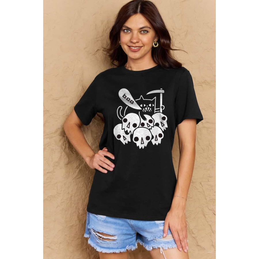 Simply Love Full Size Graphic BOO Cotton T-Shirt Black / S