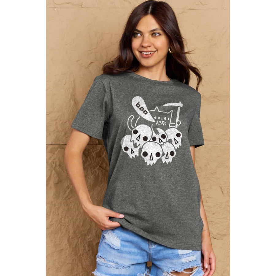 Simply Love Full Size Graphic BOO Cotton T-Shirt Charcoal / S