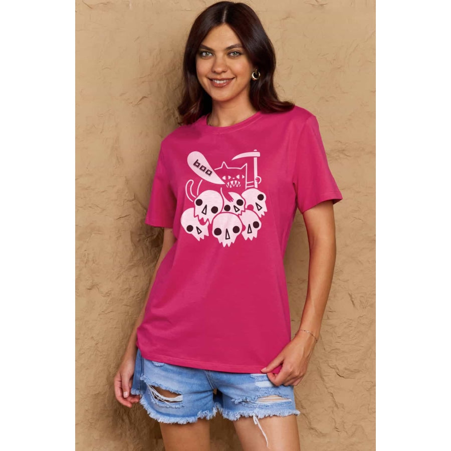 Simply Love Full Size Graphic BOO Cotton T-Shirt Deep Rose / S