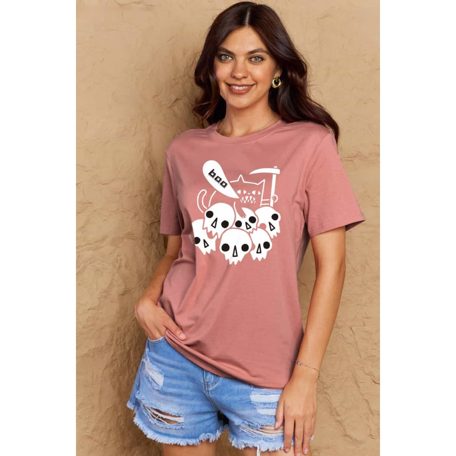 Simply Love Full Size Graphic BOO Cotton T-Shirt Dusty Pink / S