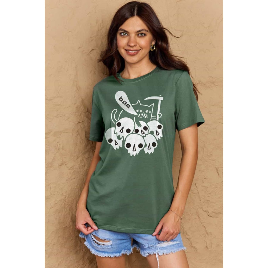 Simply Love Full Size Graphic BOO Cotton T-Shirt Green / S