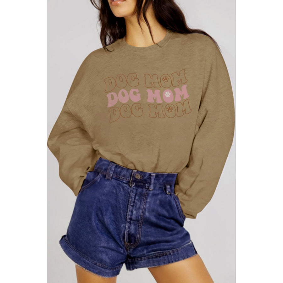 Simply Love Simply Love Full Size Graphic DOG MOM Sweatshirt Taupe / S