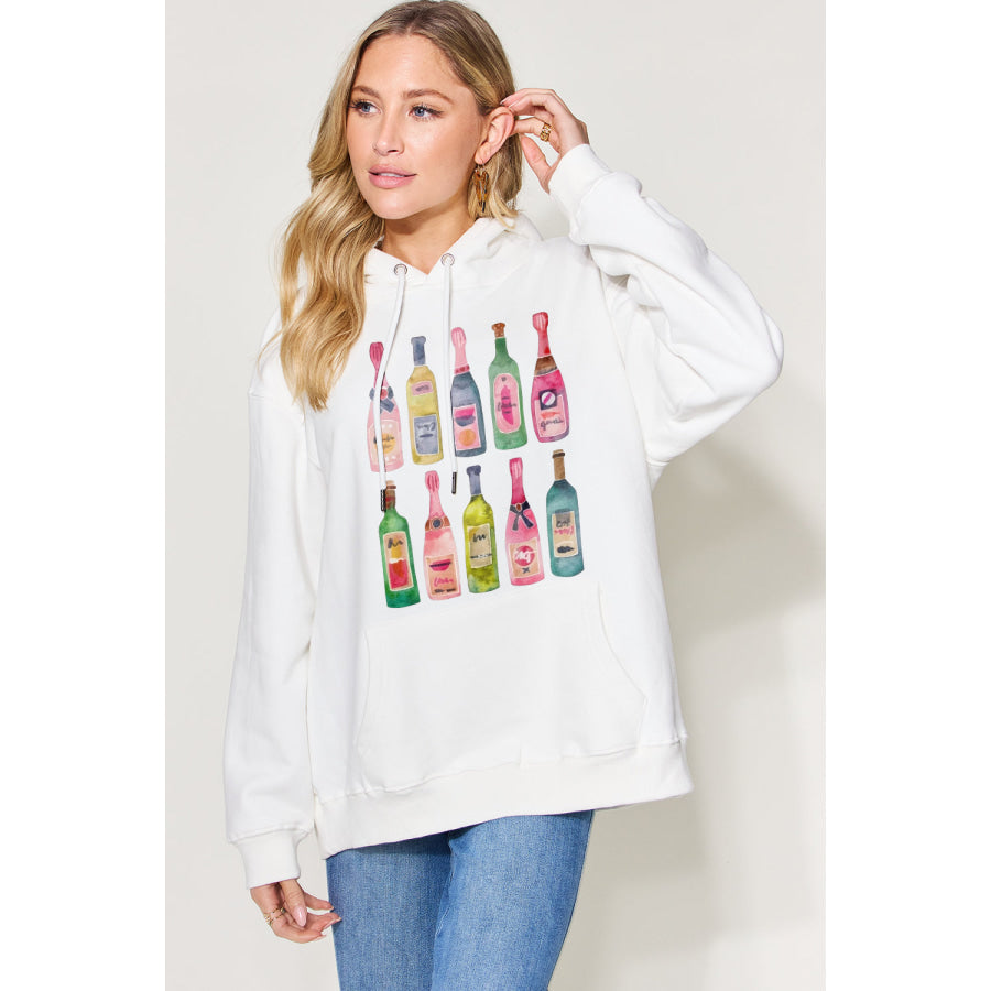 Simply Love Full Size Graphic Long Sleeve Drawstring Hoodie White / S Apparel and Accessories