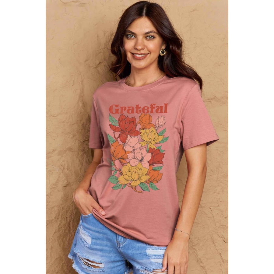 Simply Love Full Size GRATEFUL Flower Graphic Cotton T-Shirt