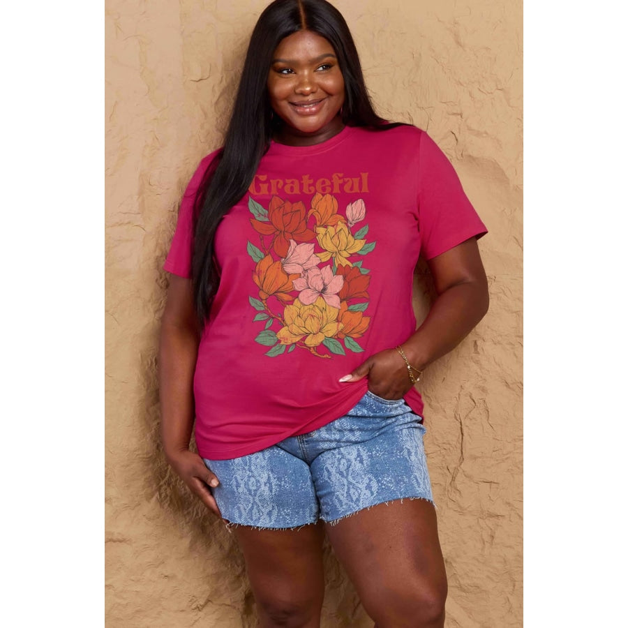 Simply Love Full Size GRATEFUL Flower Graphic Cotton T-Shirt