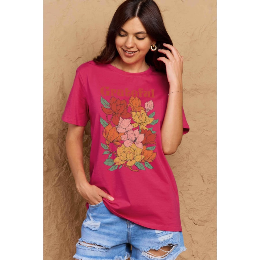 Simply Love Full Size GRATEFUL Flower Graphic Cotton T-Shirt