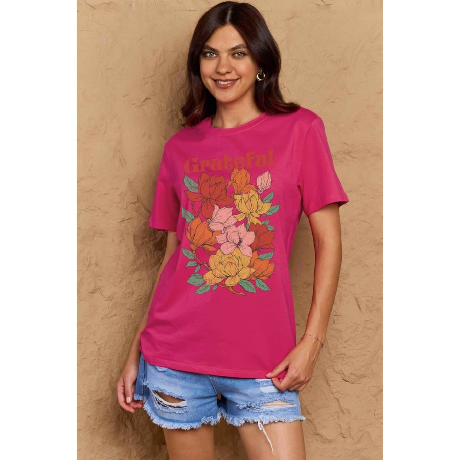 Simply Love Full Size GRATEFUL Flower Graphic Cotton T-Shirt