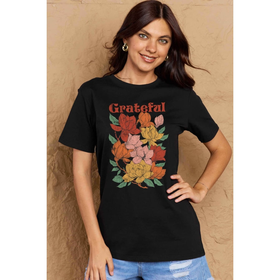 Simply Love Full Size GRATEFUL Flower Graphic Cotton T-Shirt