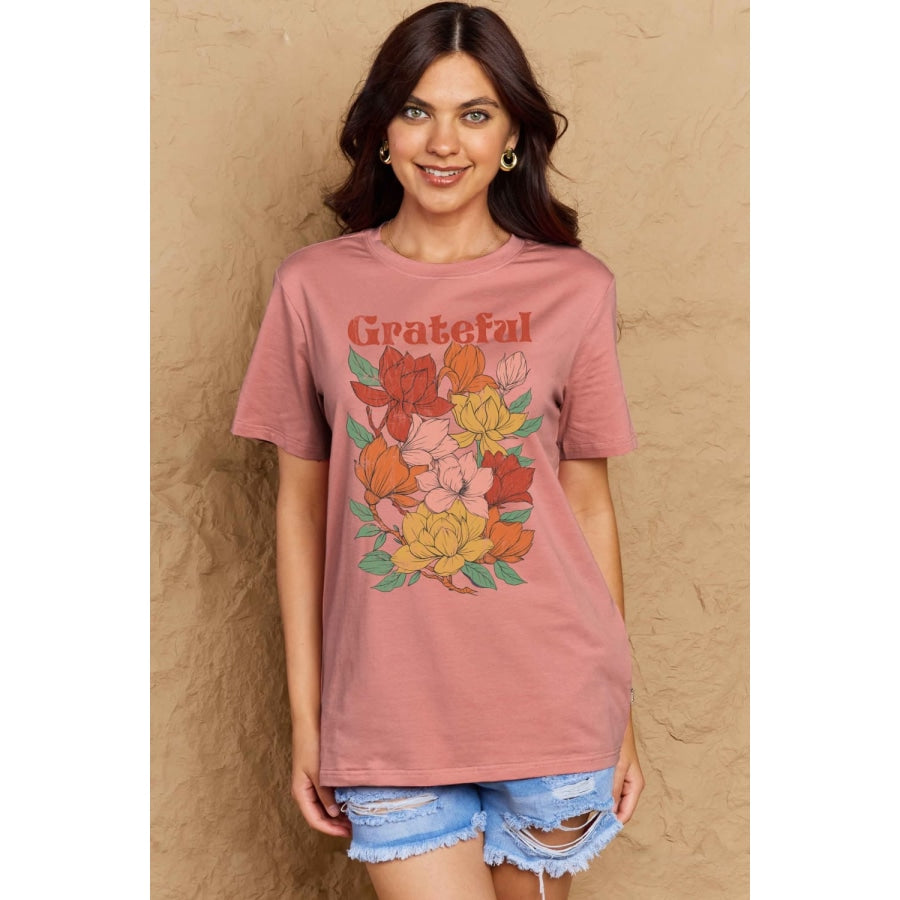 Simply Love Full Size GRATEFUL Flower Graphic Cotton T-Shirt